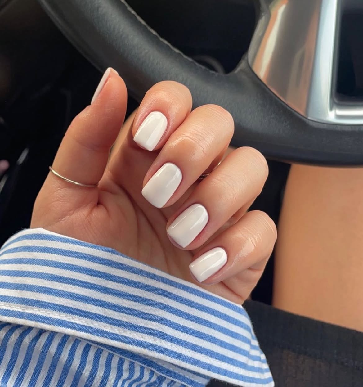 Creamy Milky White Short Squoval Nails