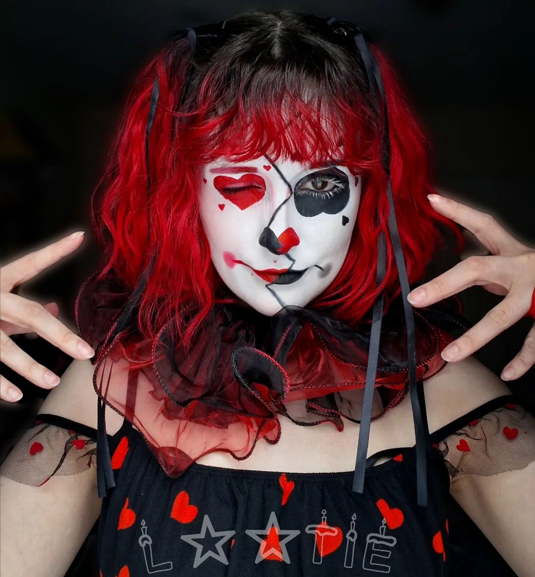 Crimson Clown Pigtails With Black Ribbon Accent