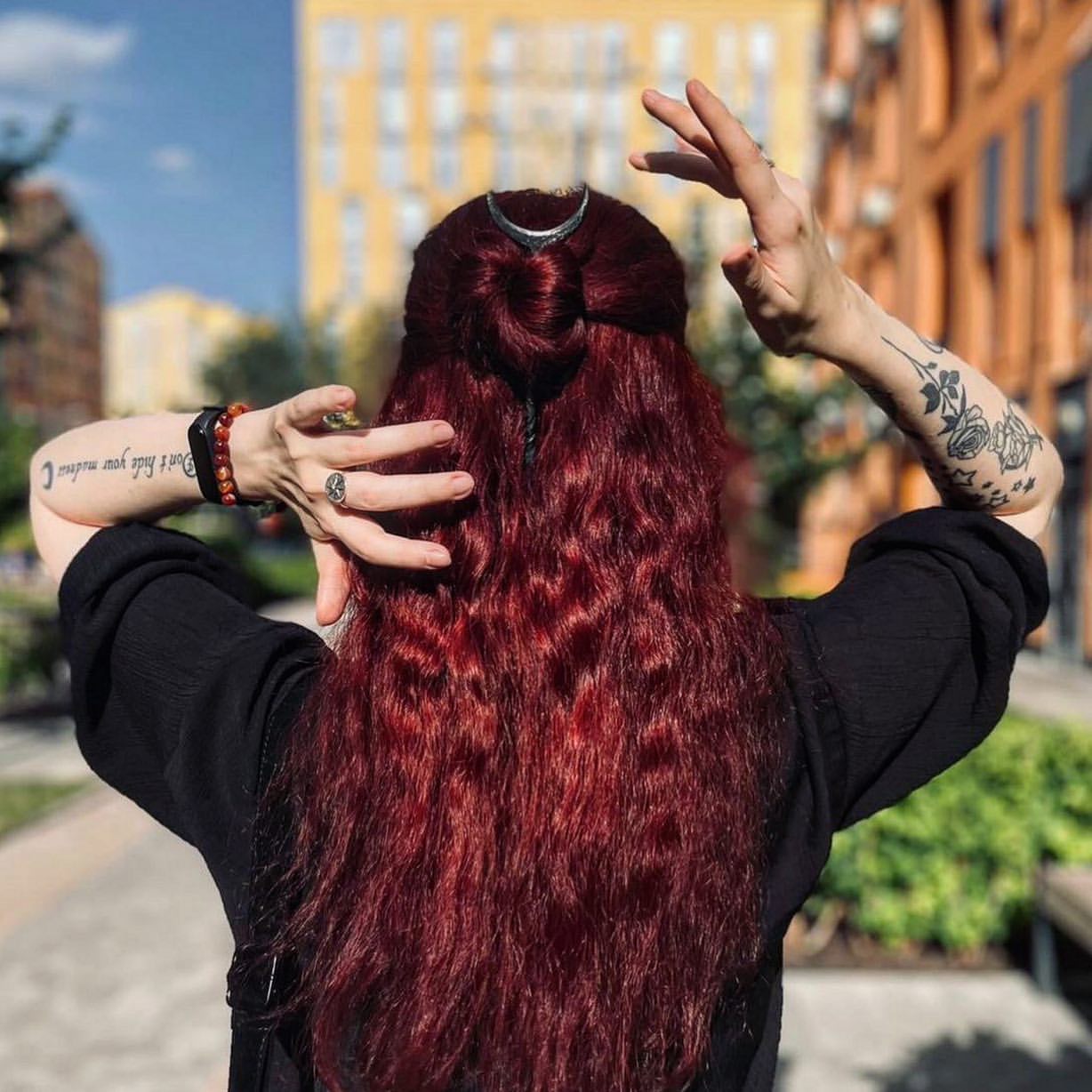 Crimson Curls With Twisted Crown Bun Accessory
