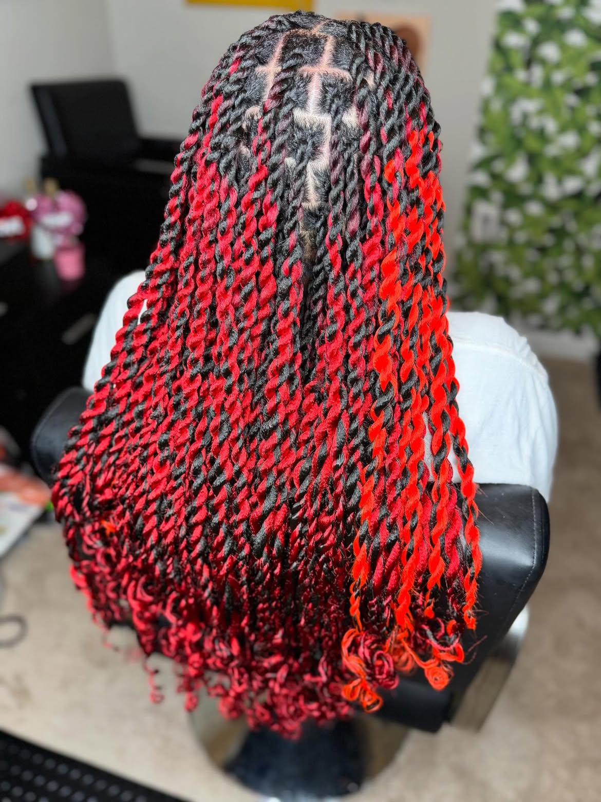 Crimson Passion Twists With Curly Ends