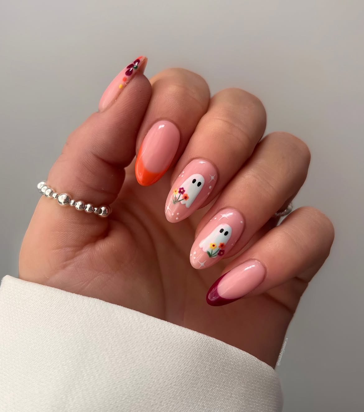 Cute Ghost French Tip Almond Nails