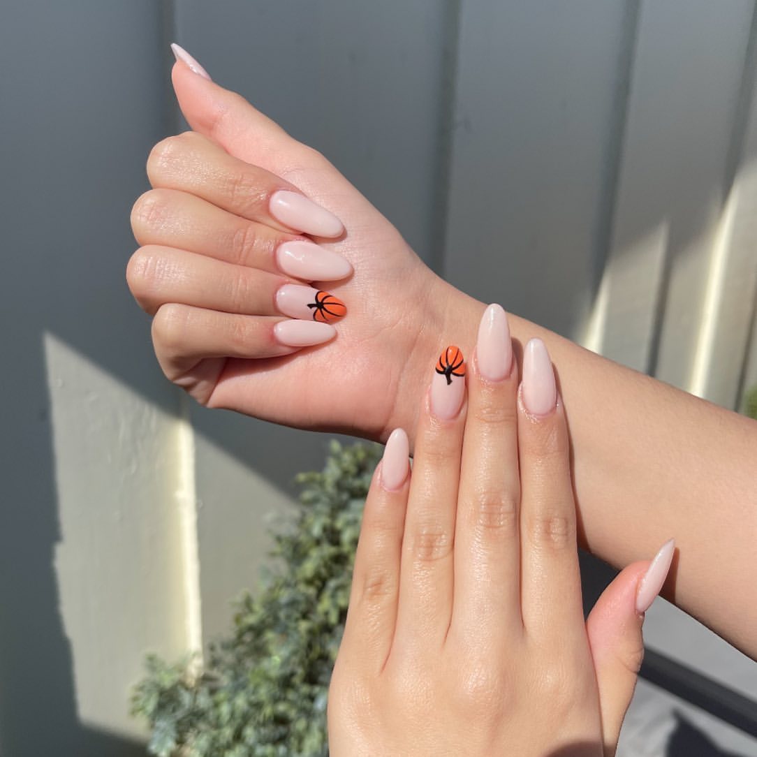 Cute Pumpkin Accent Almond Nails