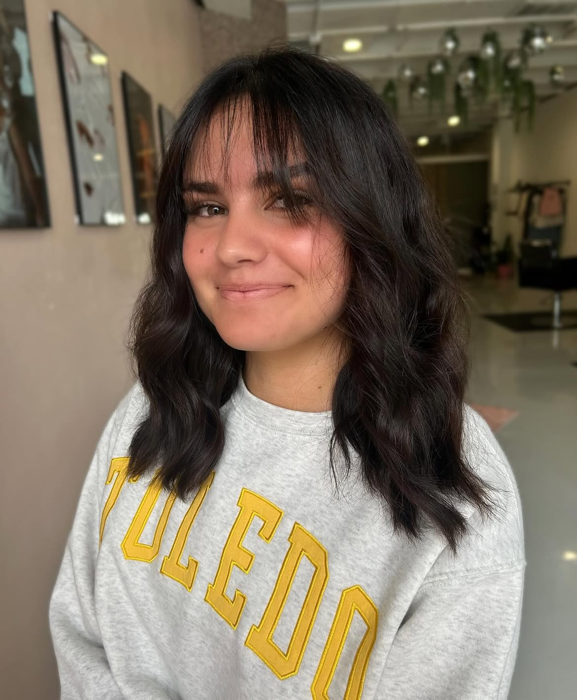 Dark Brunette Waves With Effortless Bangs
