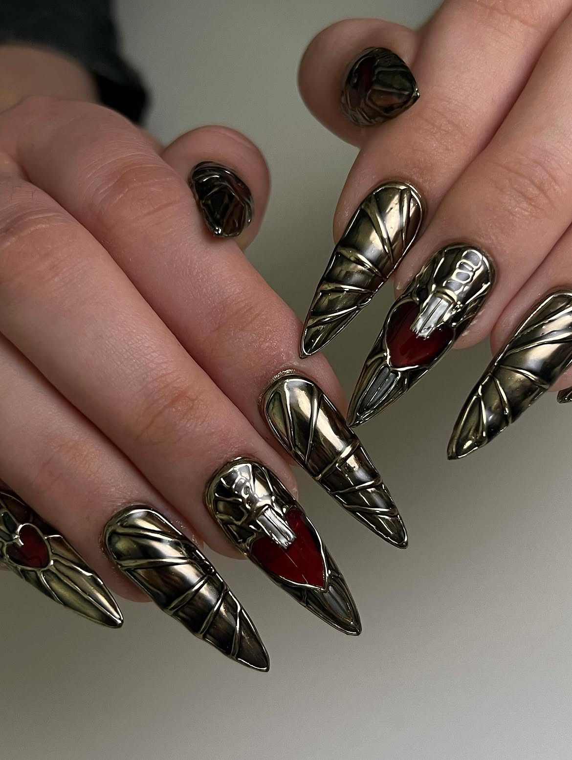Dark Romance Sword Heart Stiletto Nails