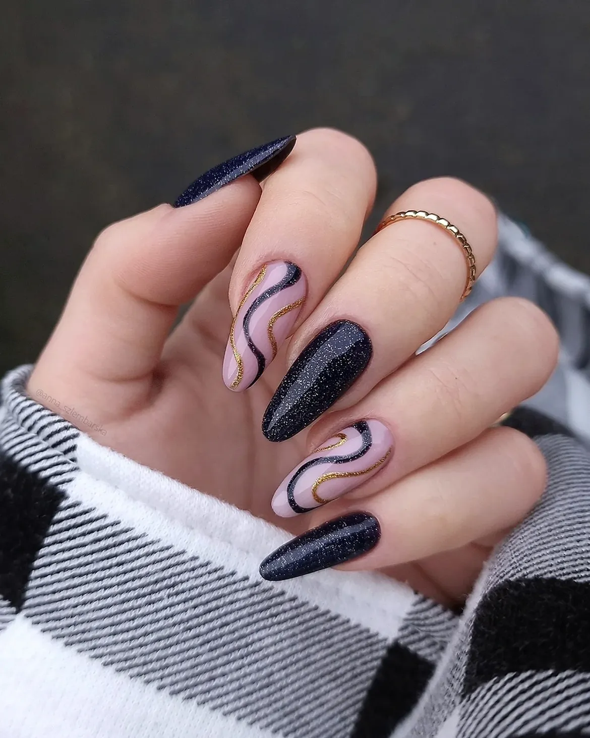 Dark Sparkle Swirls With Gold Accents