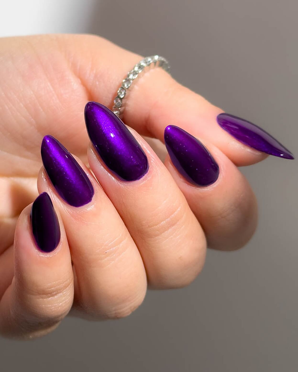 Deep Amethyst Shimmer Almond Nails