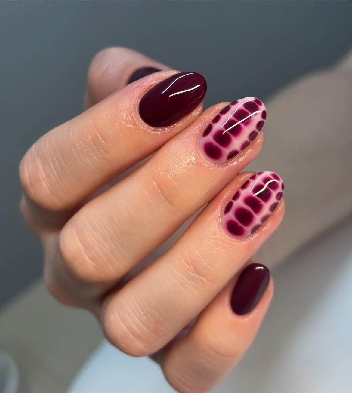 Deep Berry Tortoiseshell Oval Nails