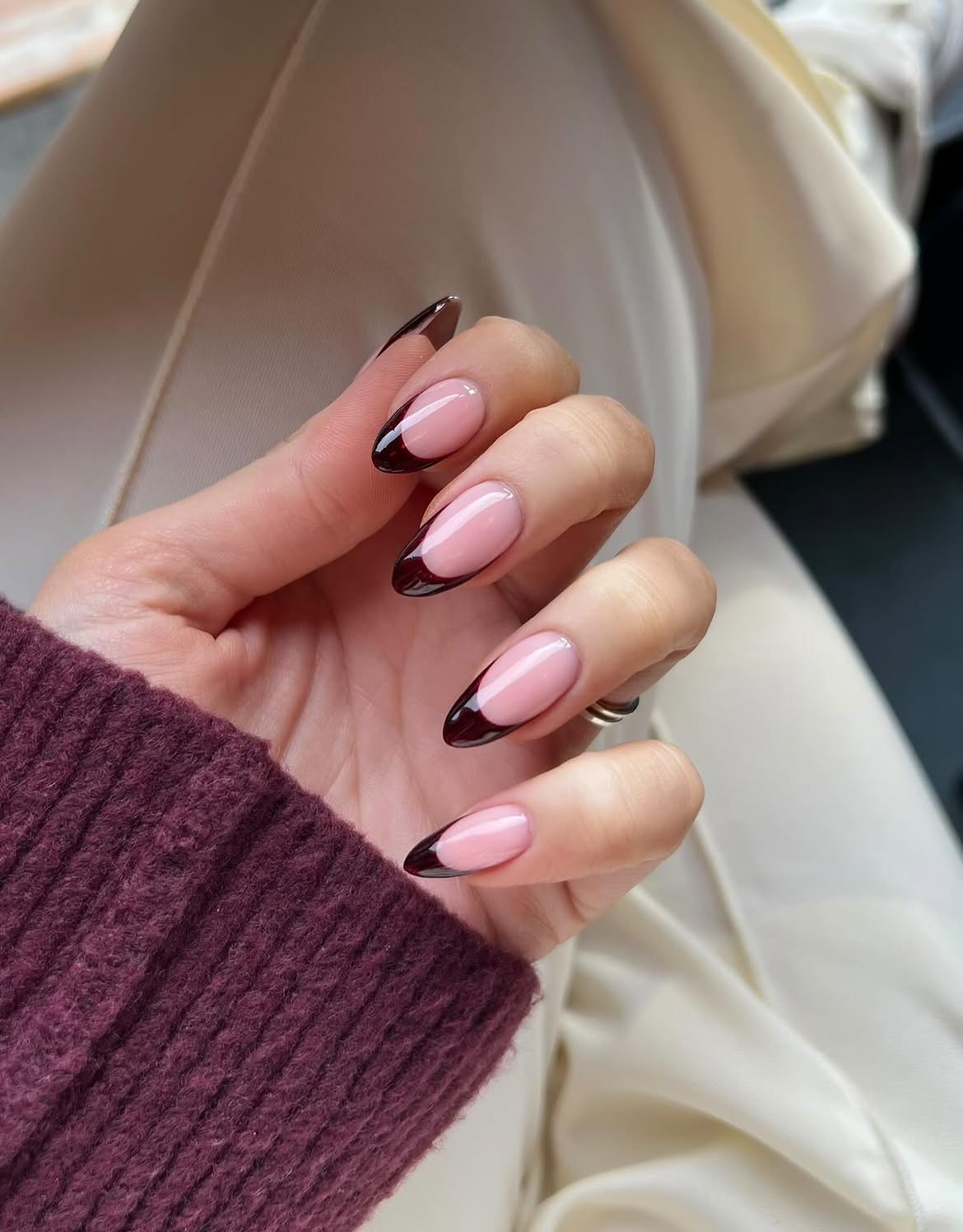 Deep Brown Almond French Tips