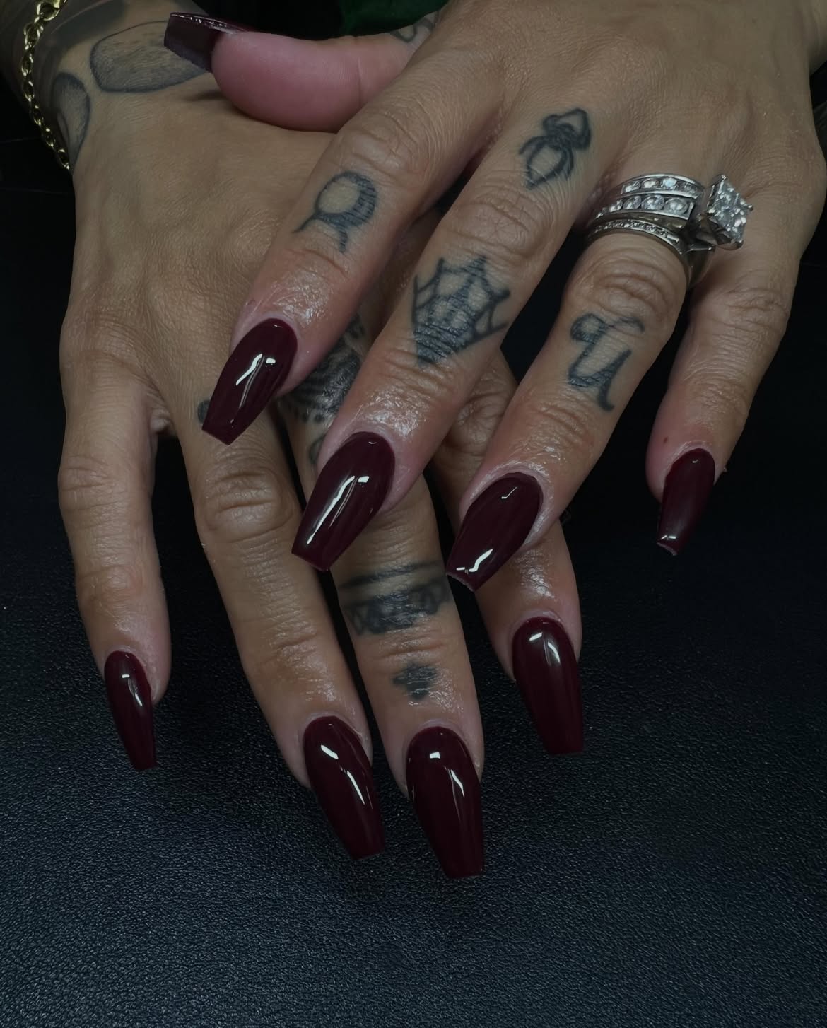 Deep Burgundy Glossy Coffin Nails
