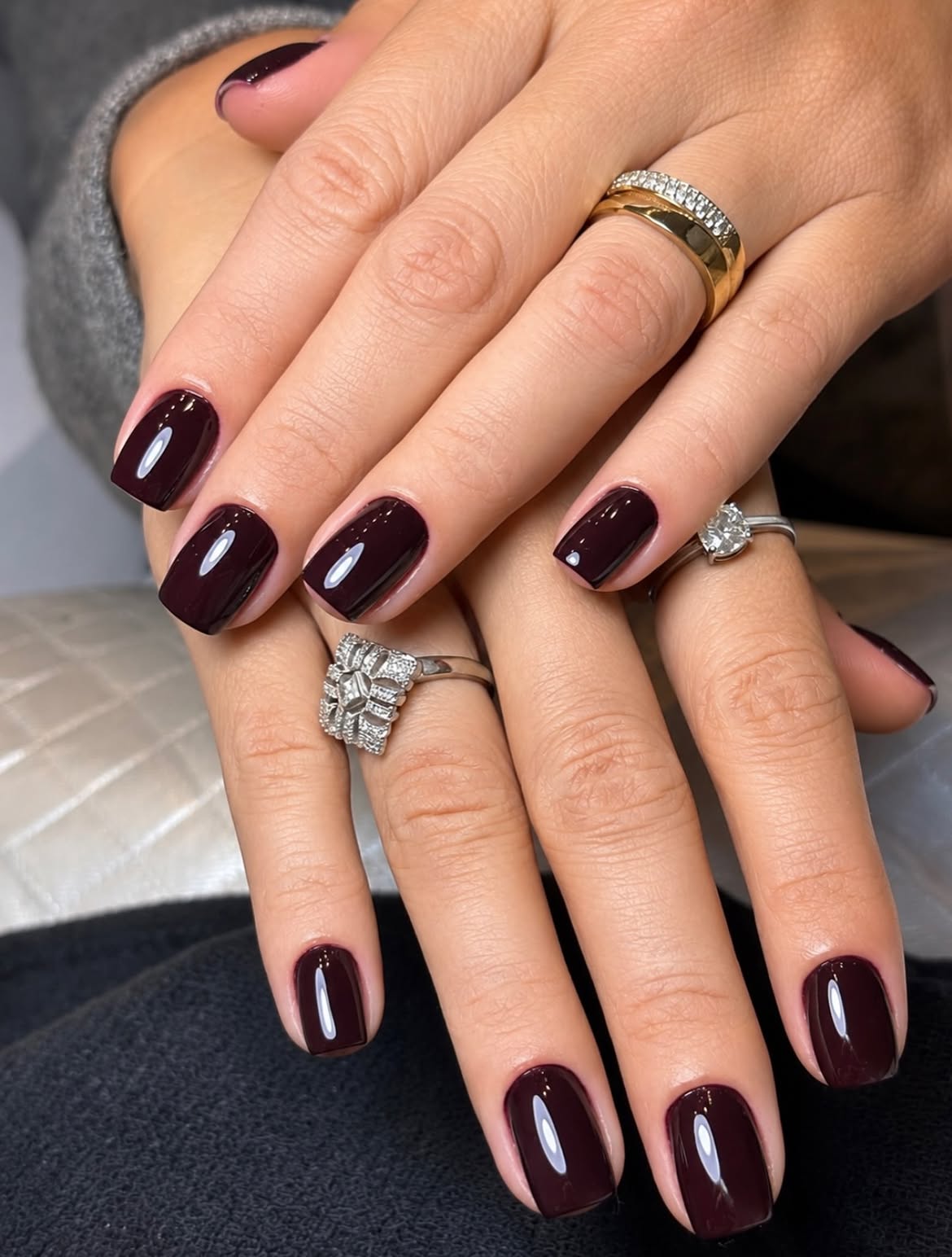 Deep Burgundy Glossy Short Square Nails