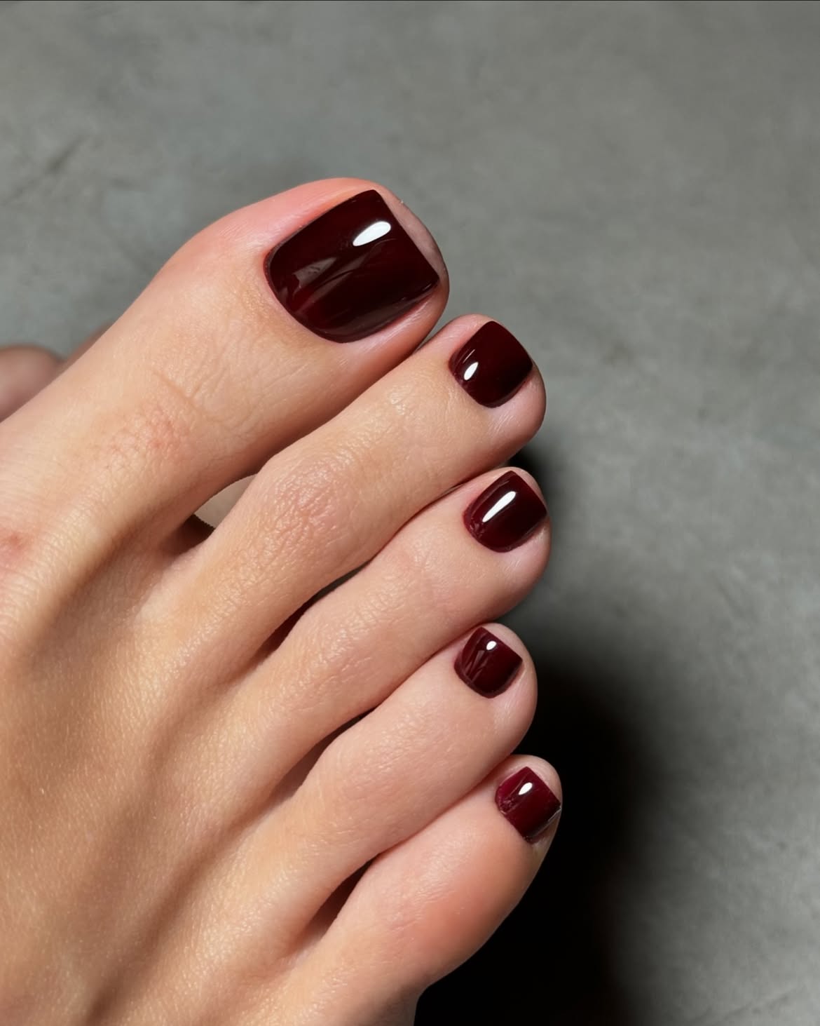 Deep Burgundy Glossy Square Pedicure