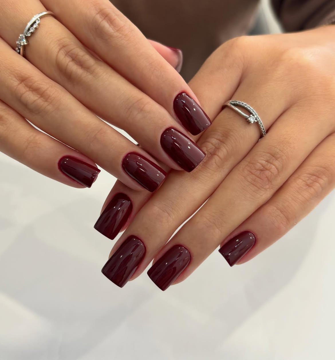 Deep Burgundy Square Glossy Nails