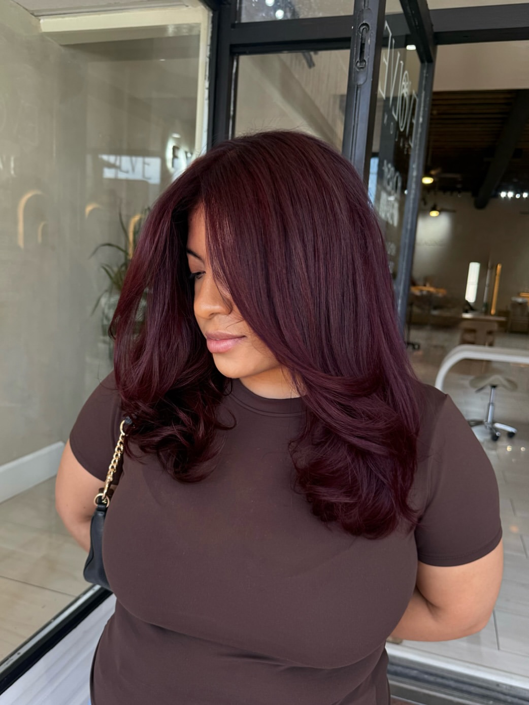 Deep Cherry Cola Layers With Face Framing