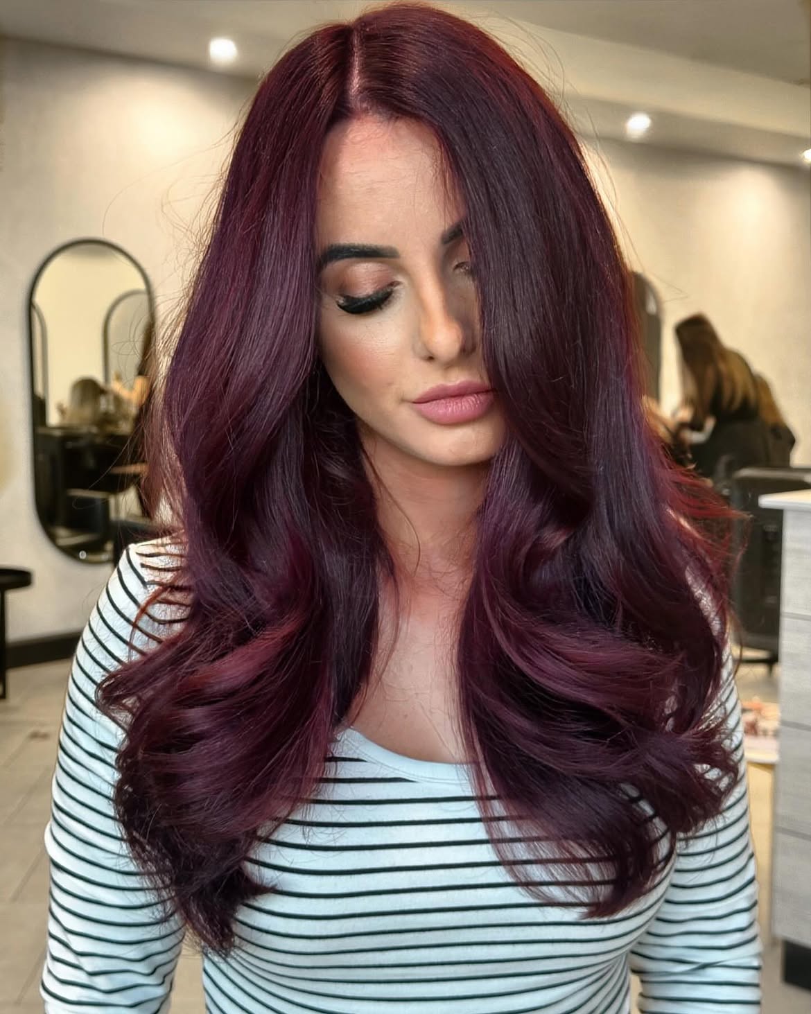 Deep Cherry Cola Waves With Face Framing Layers