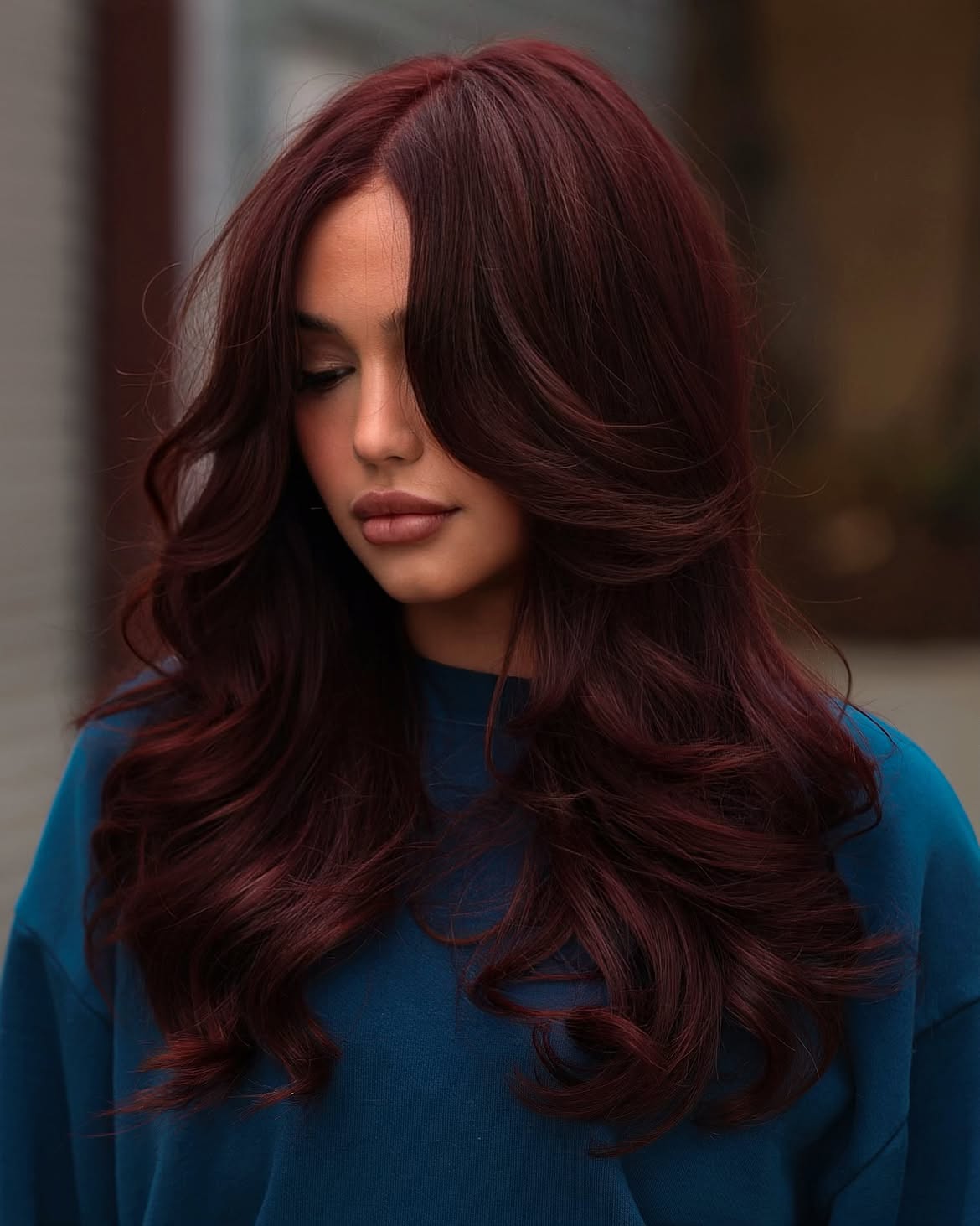 Deep Cherry Cola Waves With Face Framing Layers