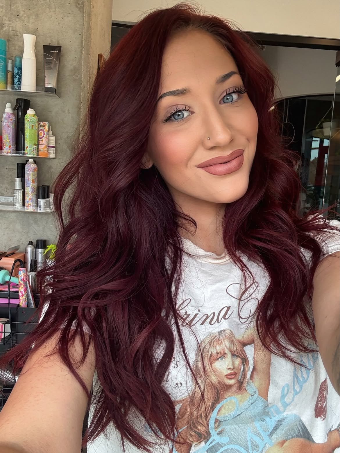 Deep Cherry Cola Waves With Face-Framing Layers
