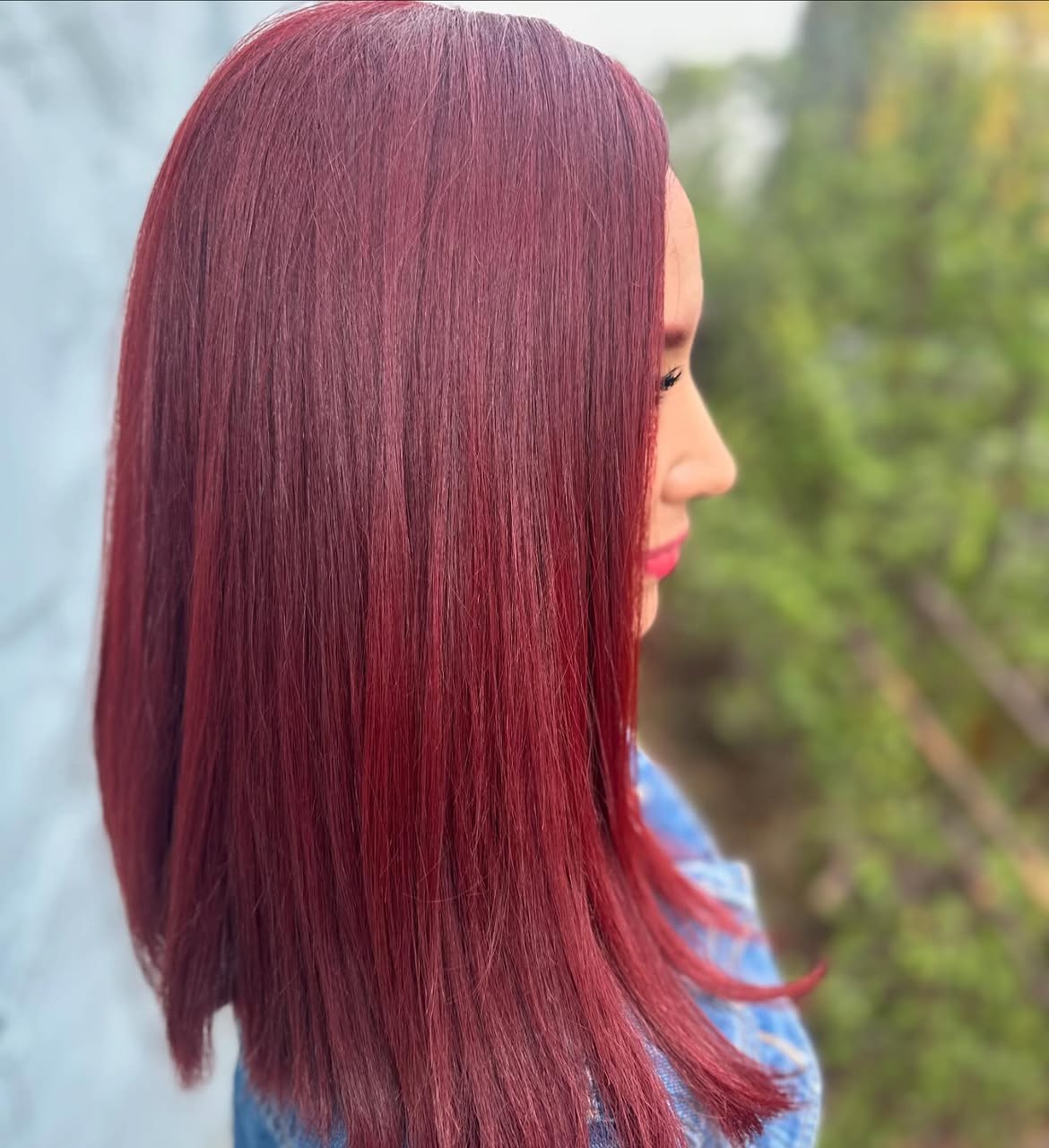 Deep Cherry Red Blunt Cut Lob