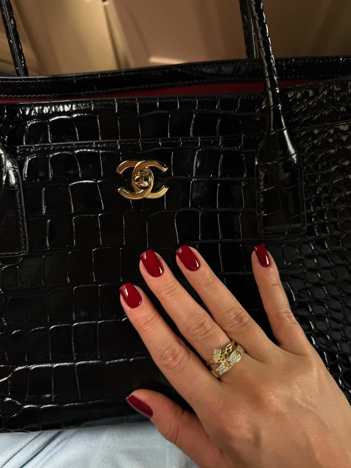 Deep Cherry Red High Gloss Almond Nails