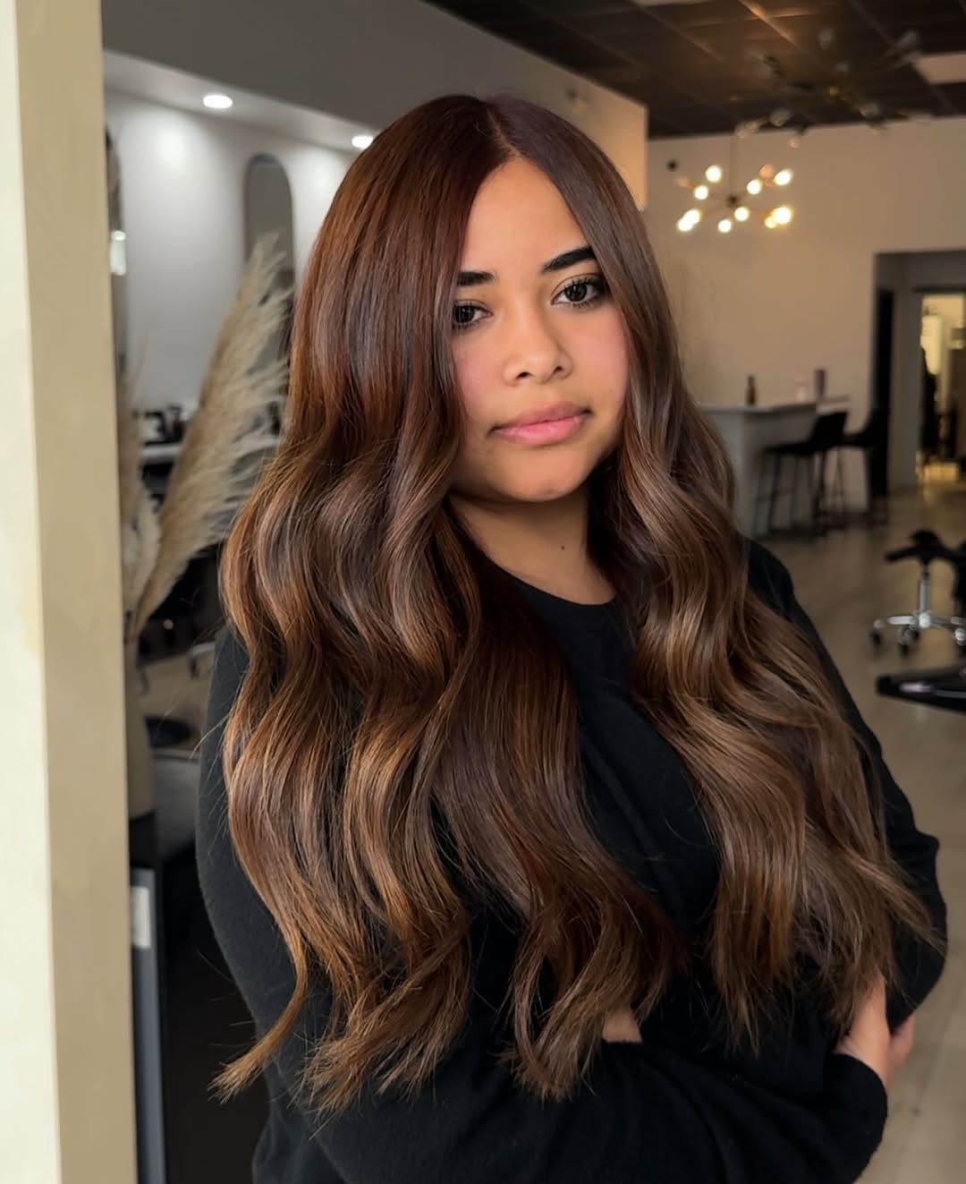 Deep Chocolate Balayage With Warm Undertones