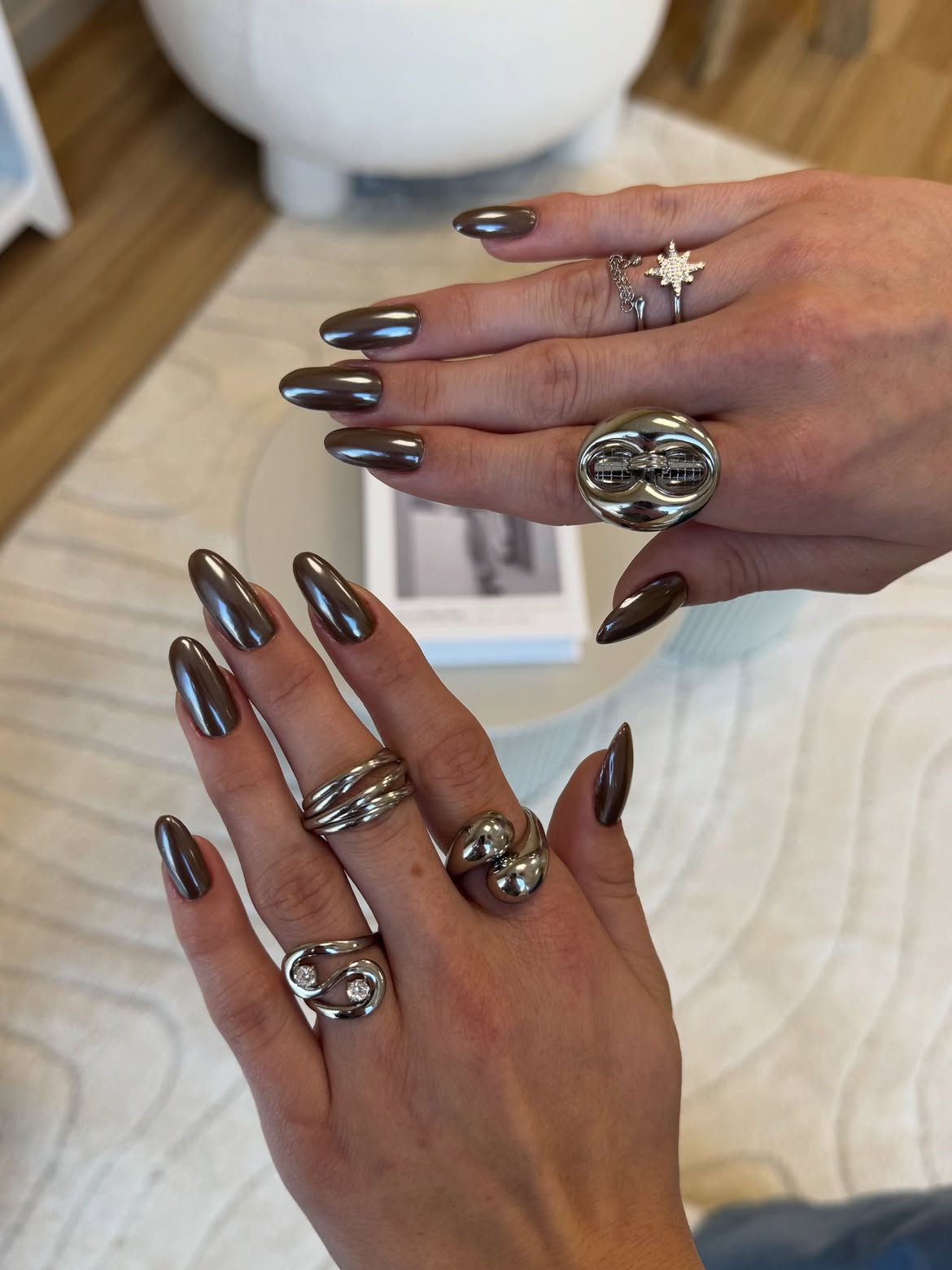 Deep Chocolate Chrome Almond Nails
