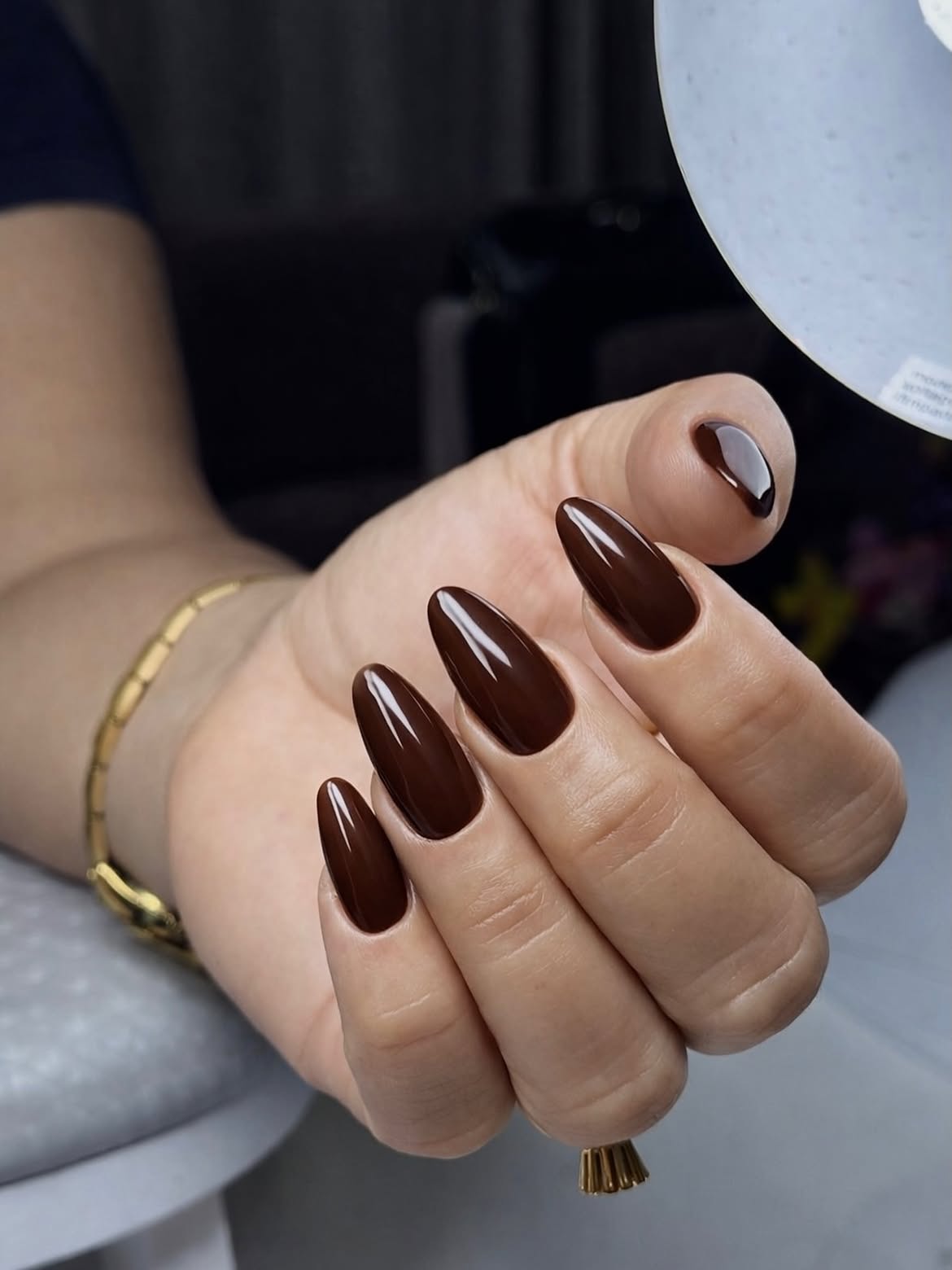Deep Espresso Bean Almond Glossy Nails