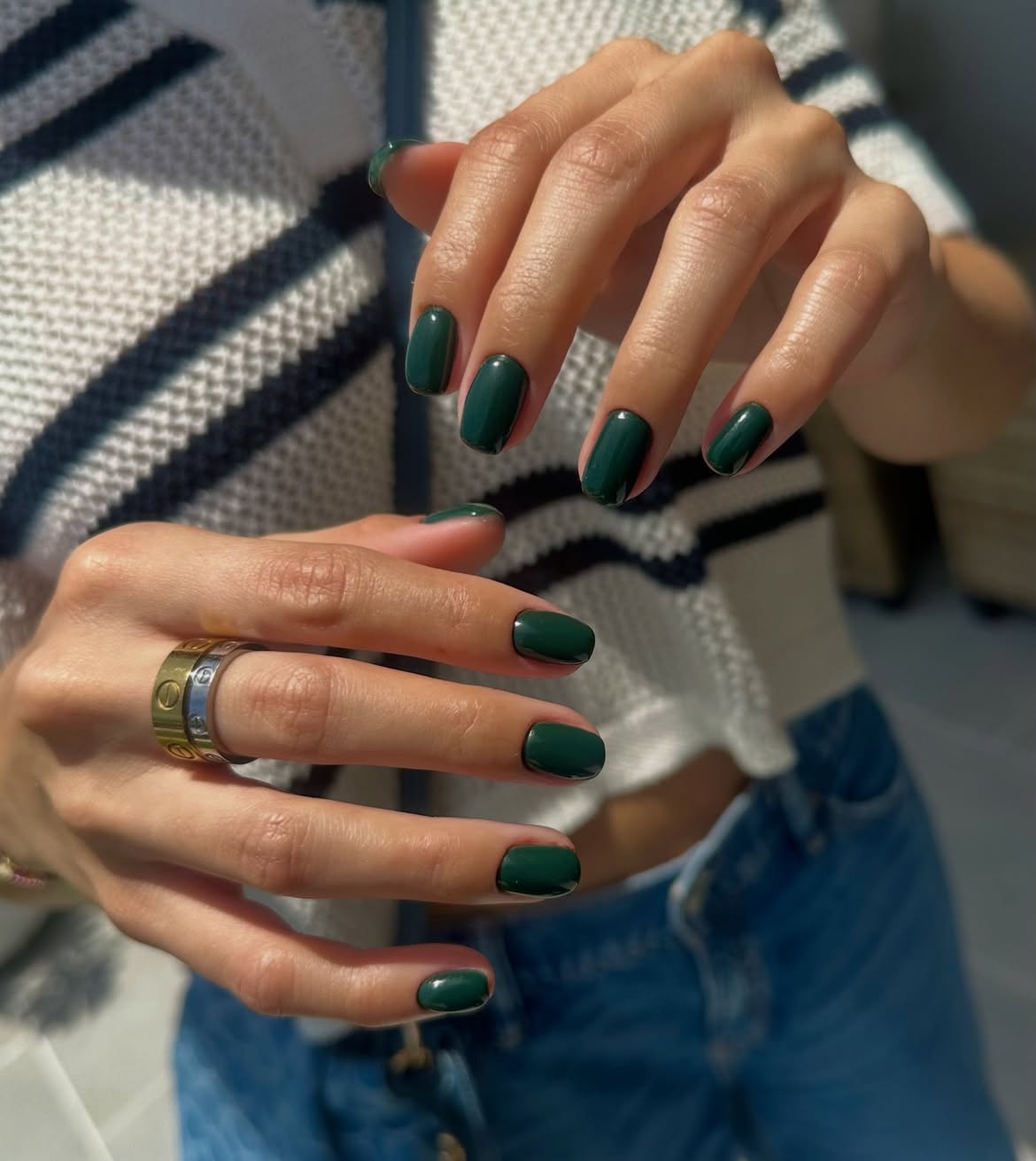 Deep Forest Green Glossy Short Square Nails