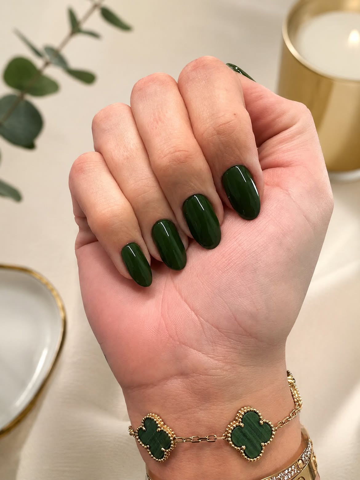 Deep Forest Green Oval Gloss Nails