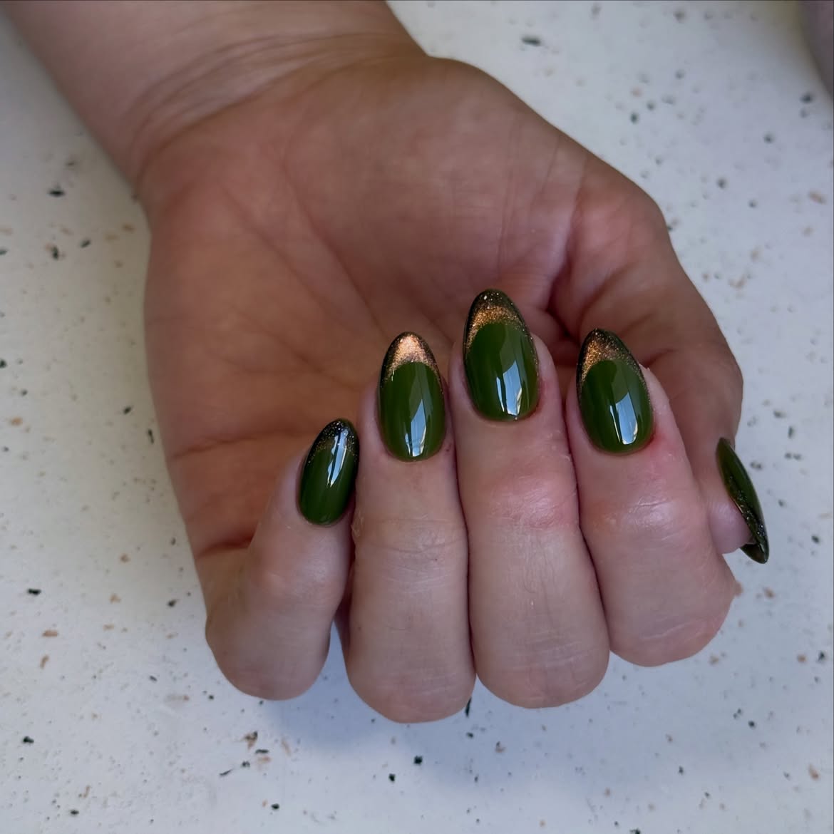 Deep Green Aura French Tip Nails