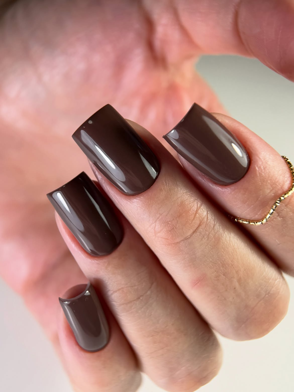Deep Mocha Glossy Squoval Nails