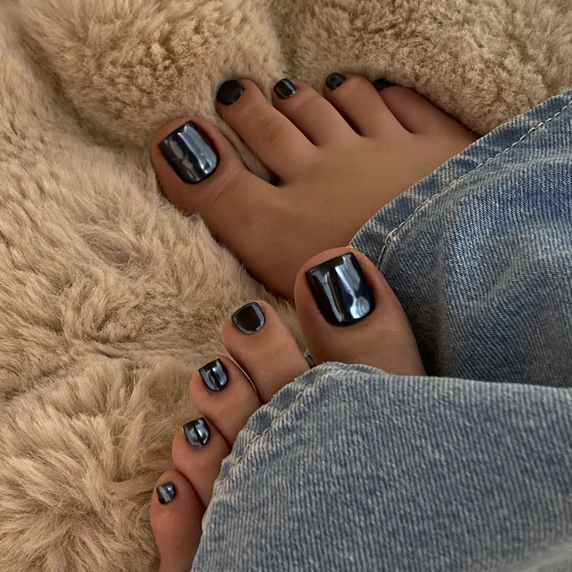 Deep Navy Chrome Square Pedicure