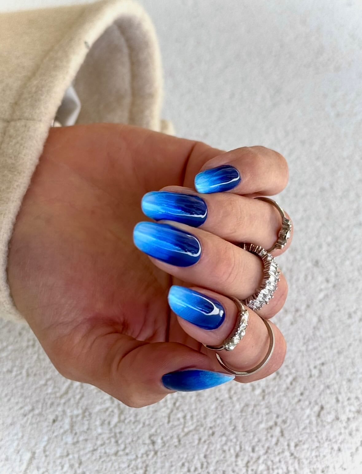 Deep Ocean Blue And White Ombre Gel Nails