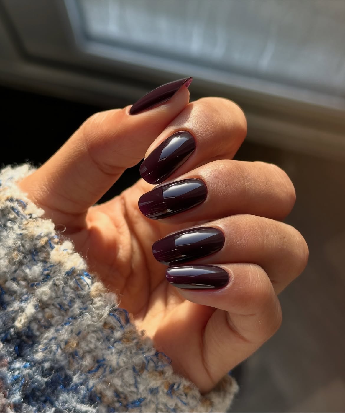 Deep Plum Glossy Almond Nails