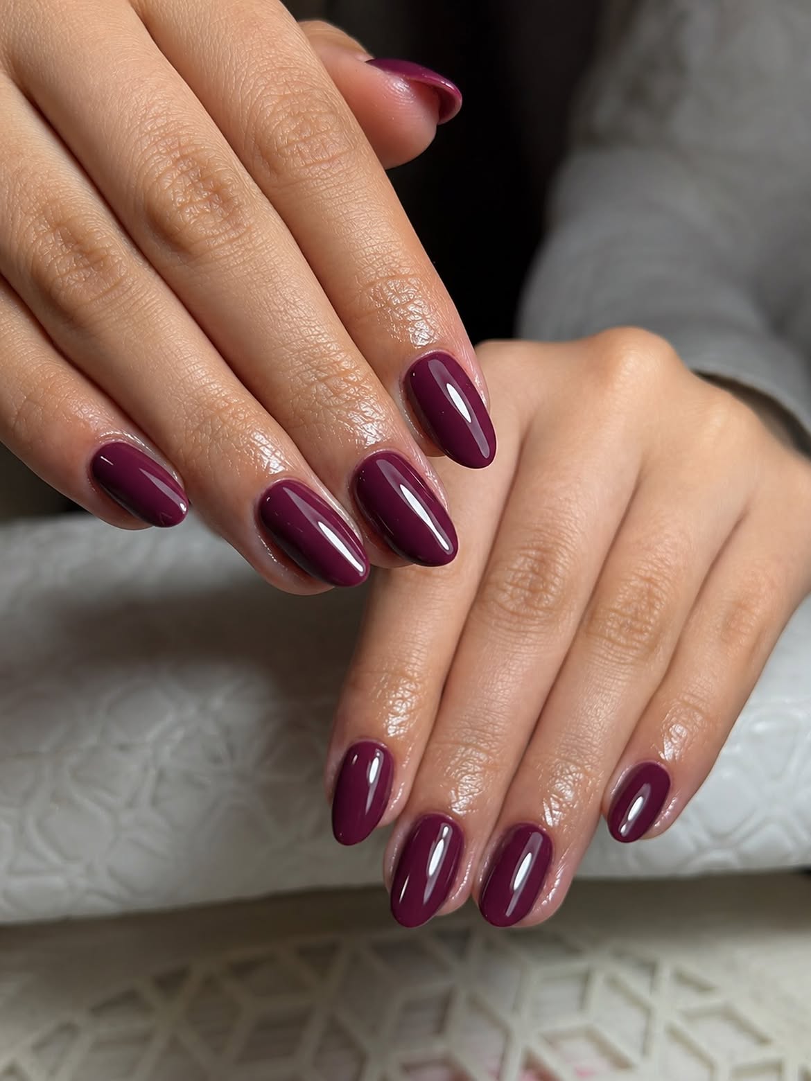 Deep Plum Glossy Oval Nails