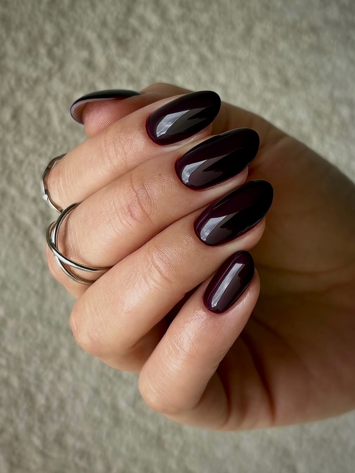 Deep Plum Glossy Oval Nails