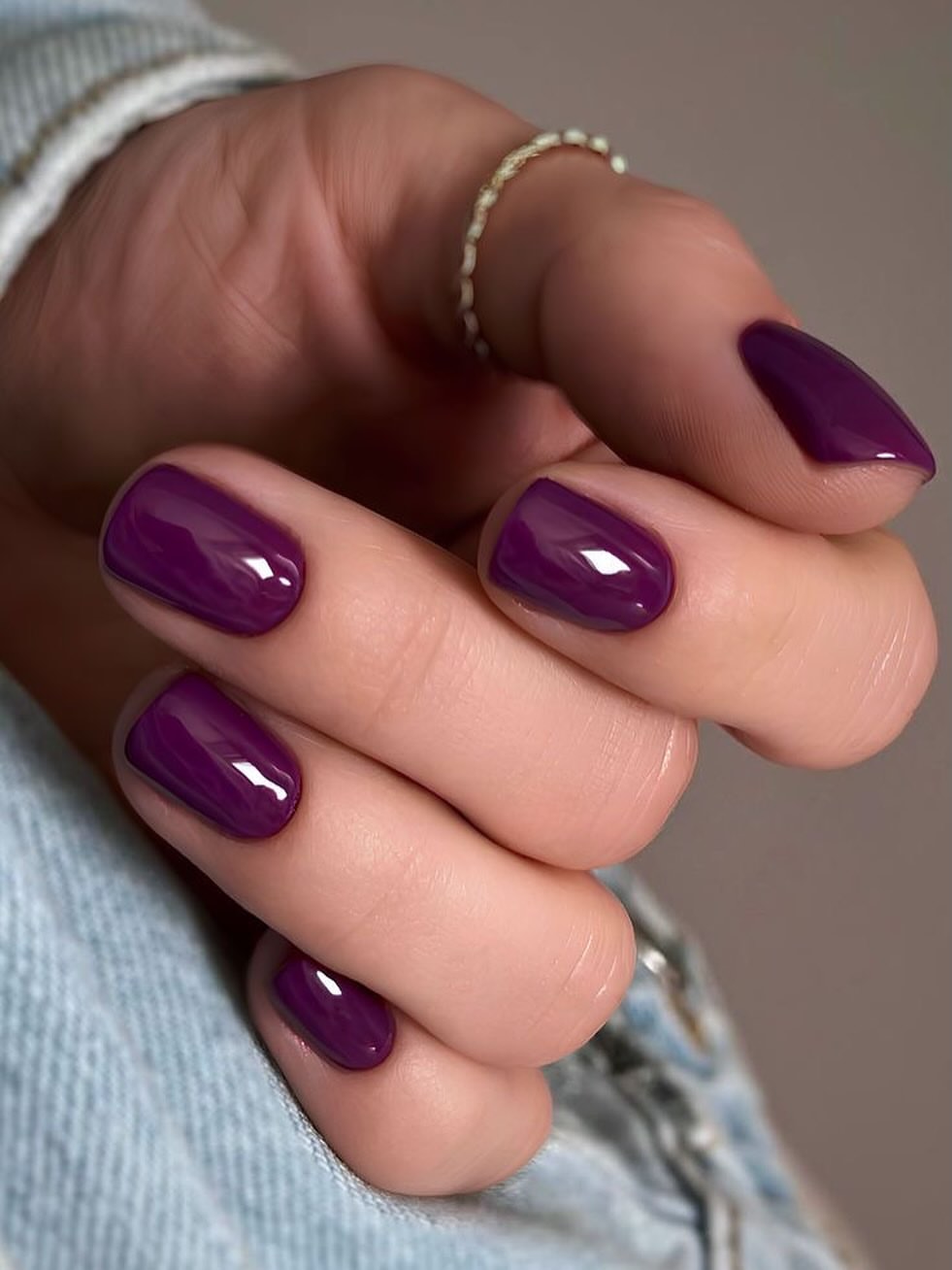 Deep Plum Glossy Short Coffin Nails