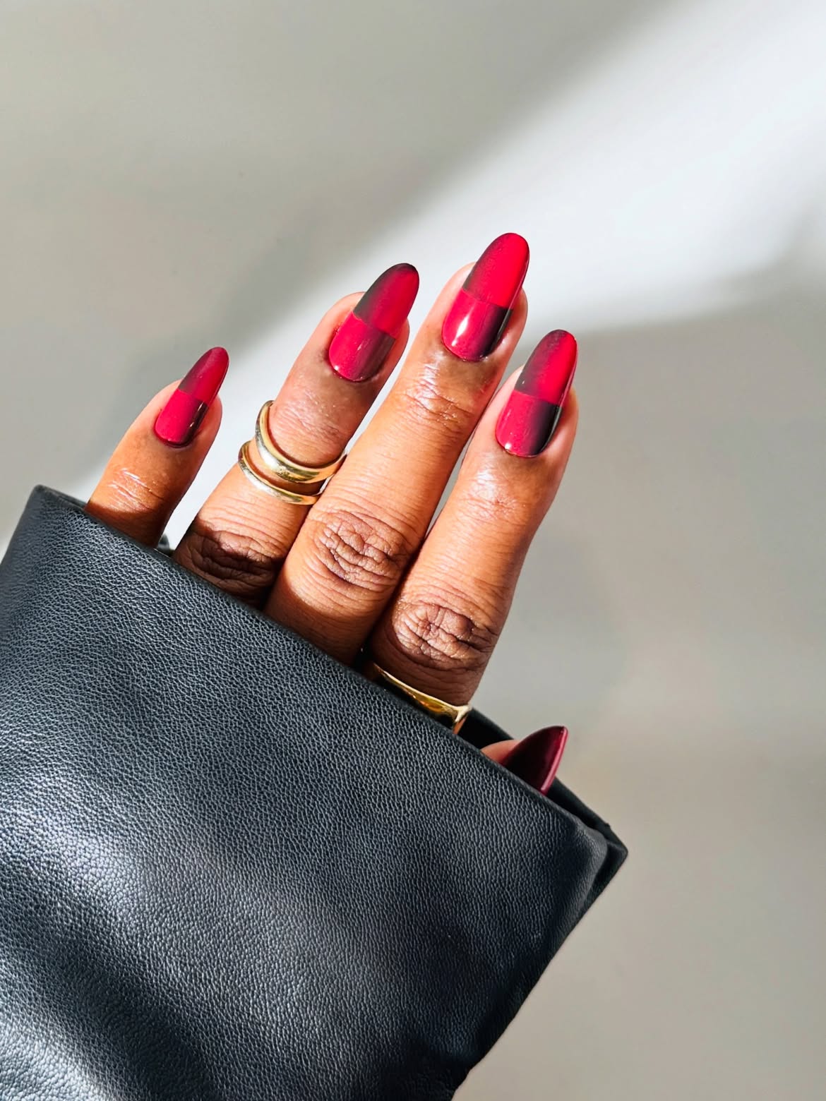 Deep Red Buffalo Plaid Almond Nails