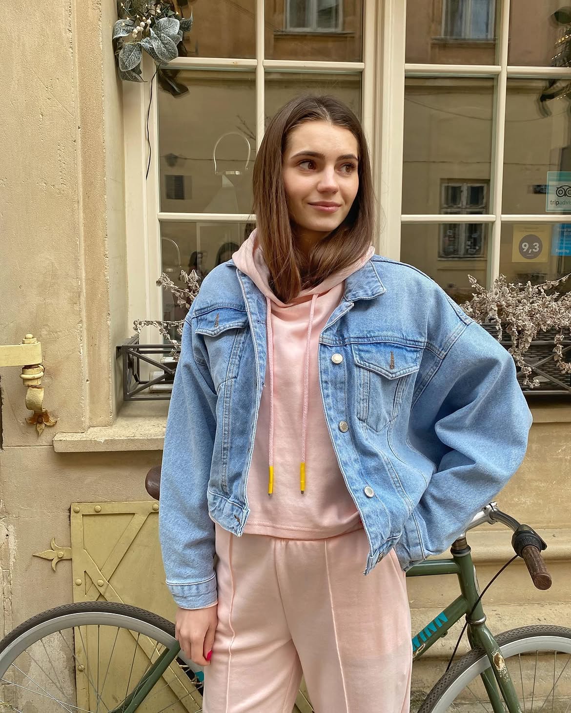 Denim Jacket With Pink Lounge Set Look