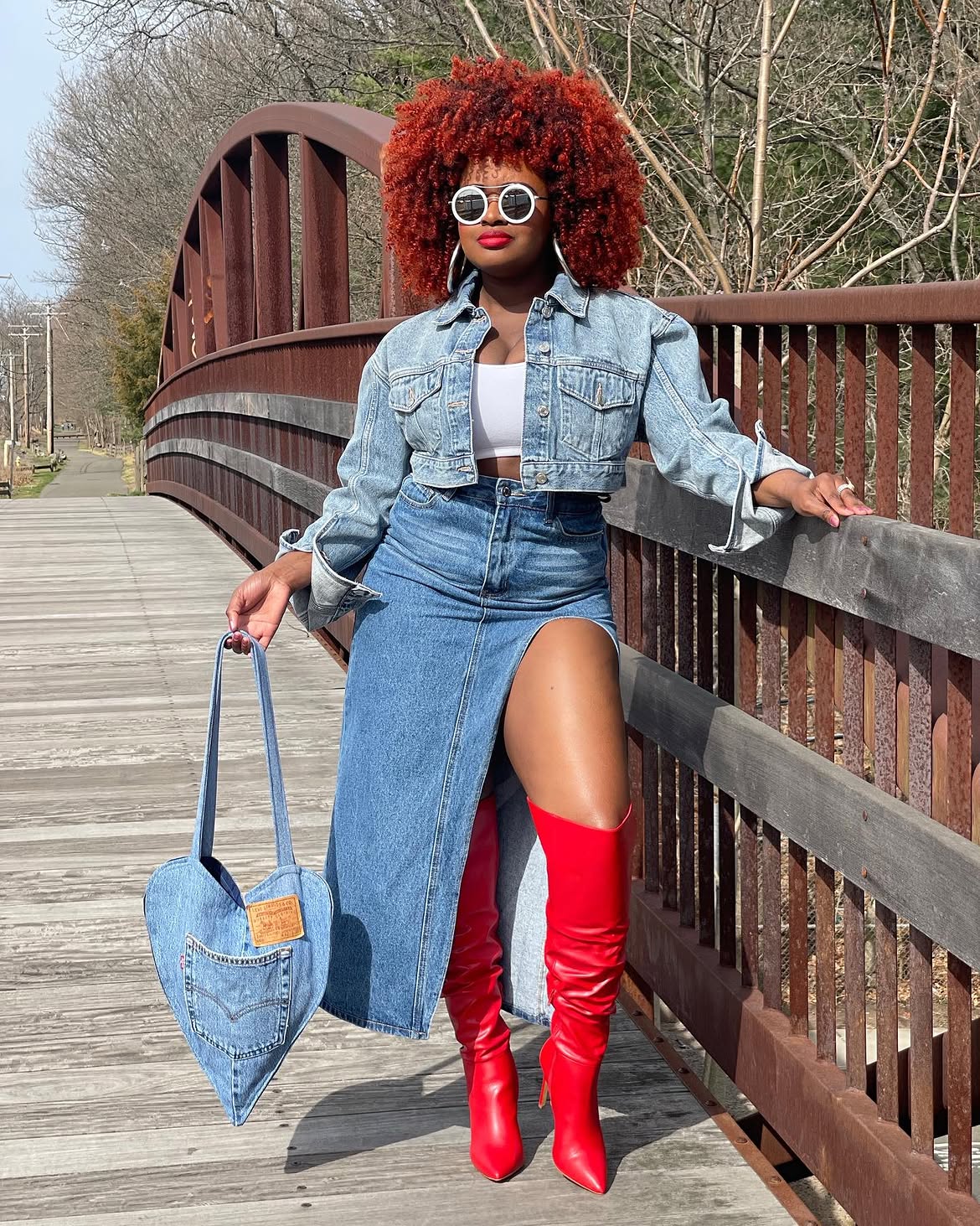 Denim Midi Skirt With Cropped Jacket