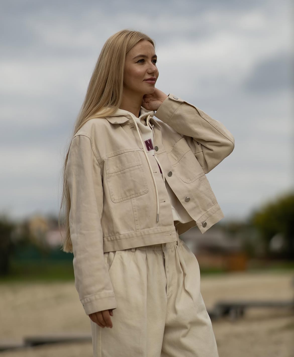 Ecru Denim Jacket With Matching Trousers Set