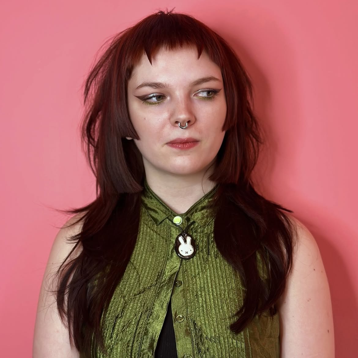 Edgy Cherry Cola Shag With Micro Bangs