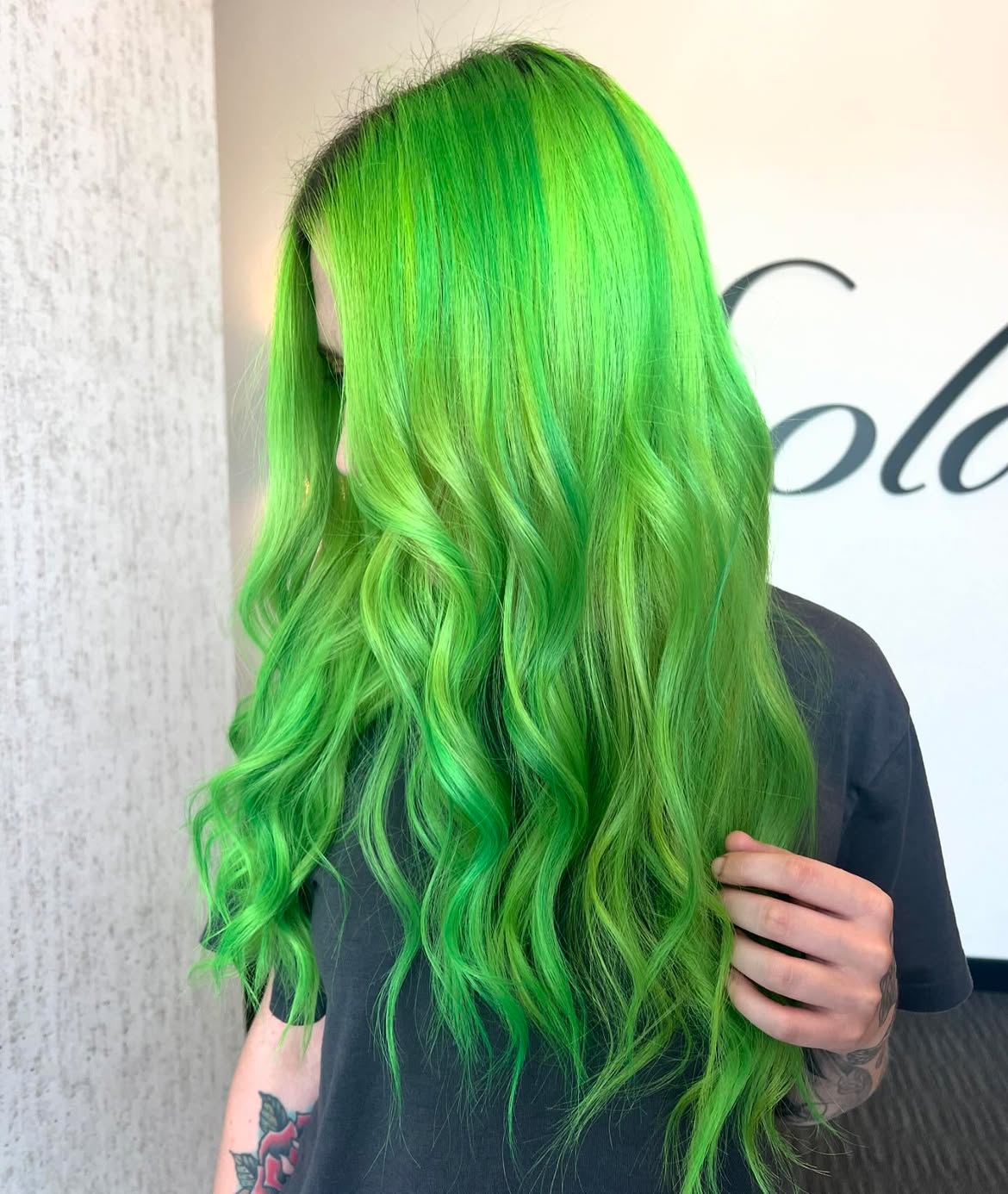 Electric Lime Green Wavy Hair