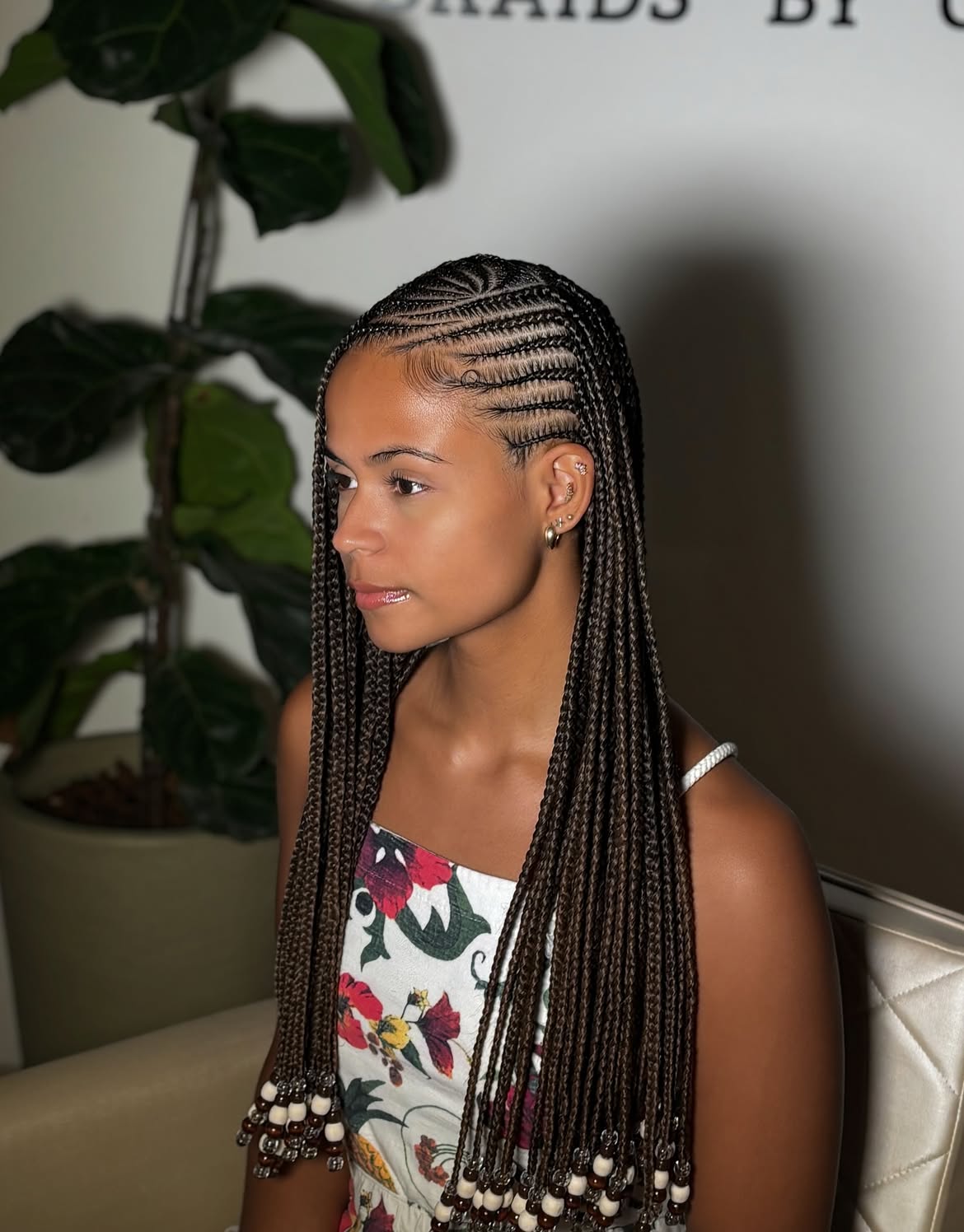 Elegant Fulani Braids With Beaded Ends