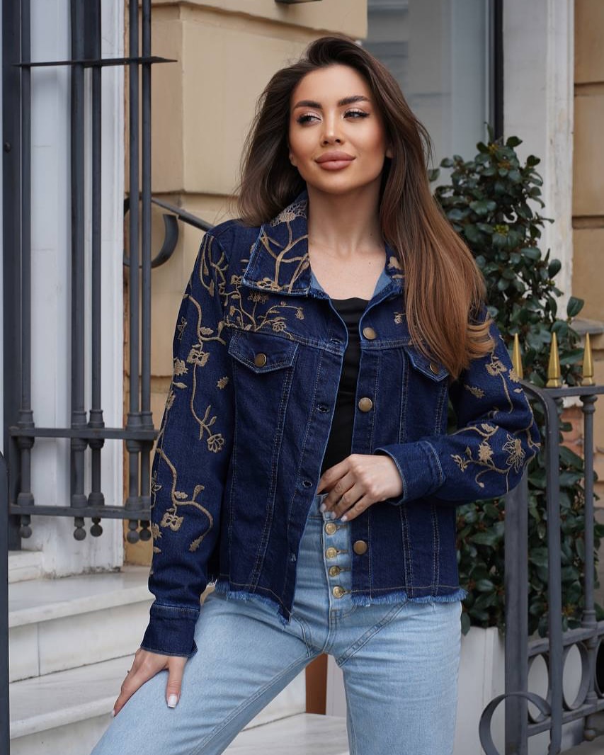 Embroidered Denim Jacket With Light Wash Jeans