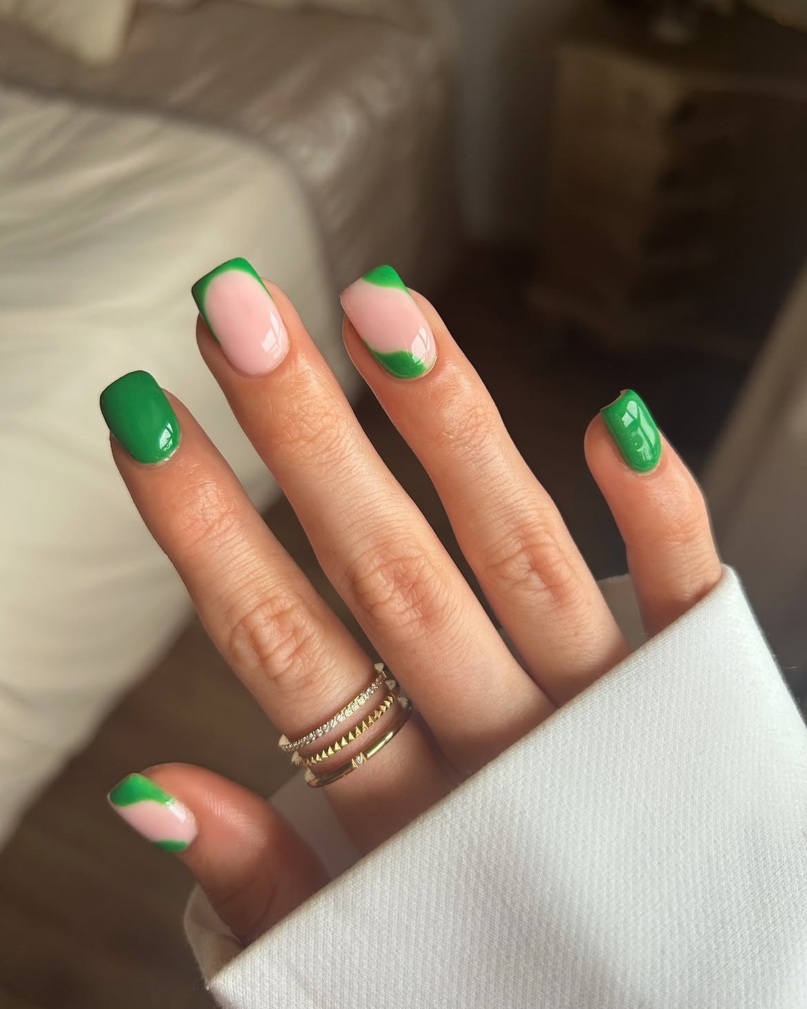 Emerald Green French Tip Blush Base Nails