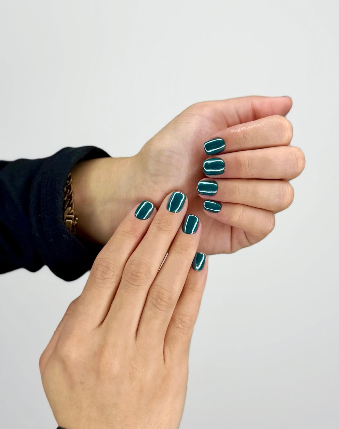 Emerald Green Glossy Square Nails with White Outline