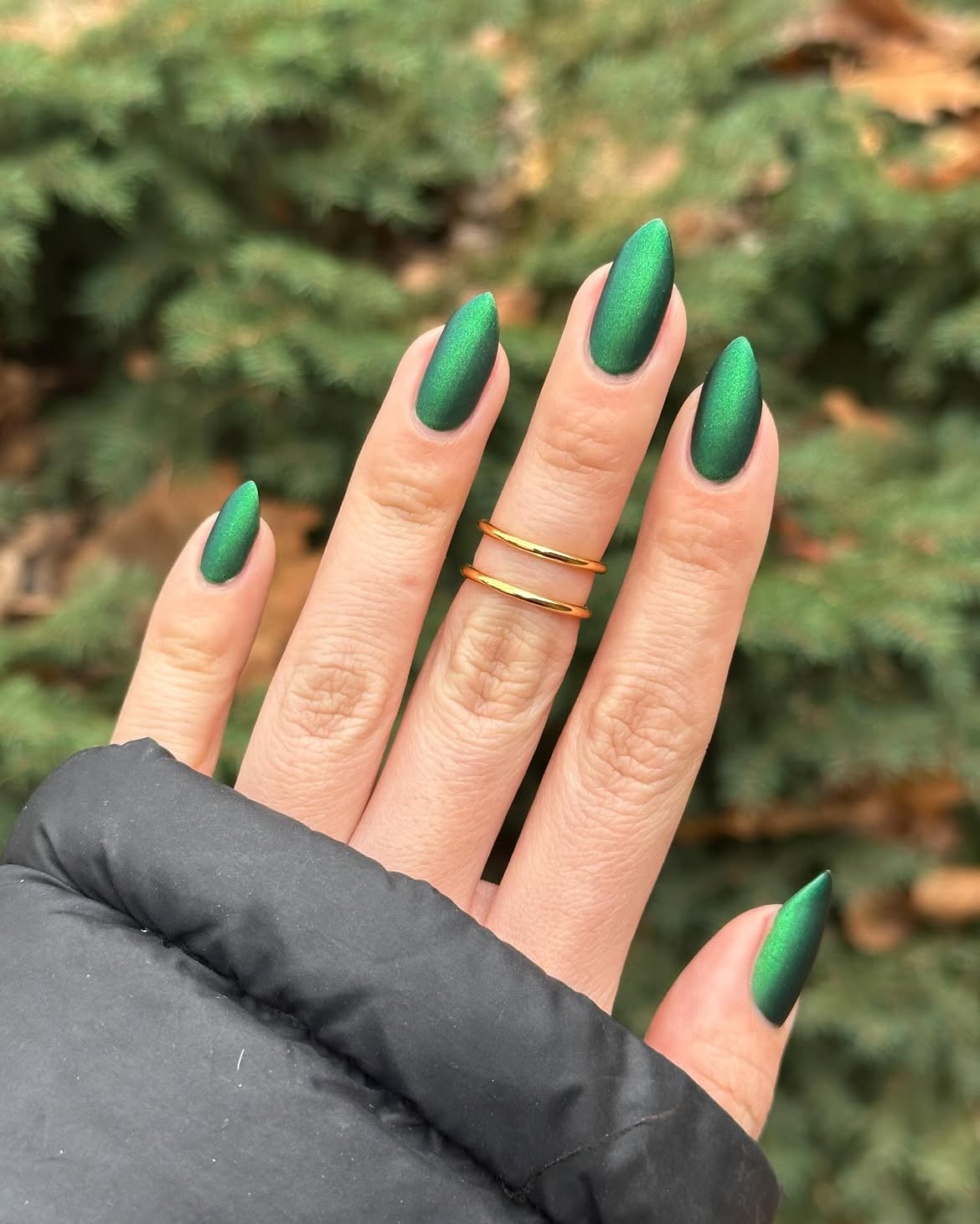 Emerald Green Shimmer Stiletto Nails