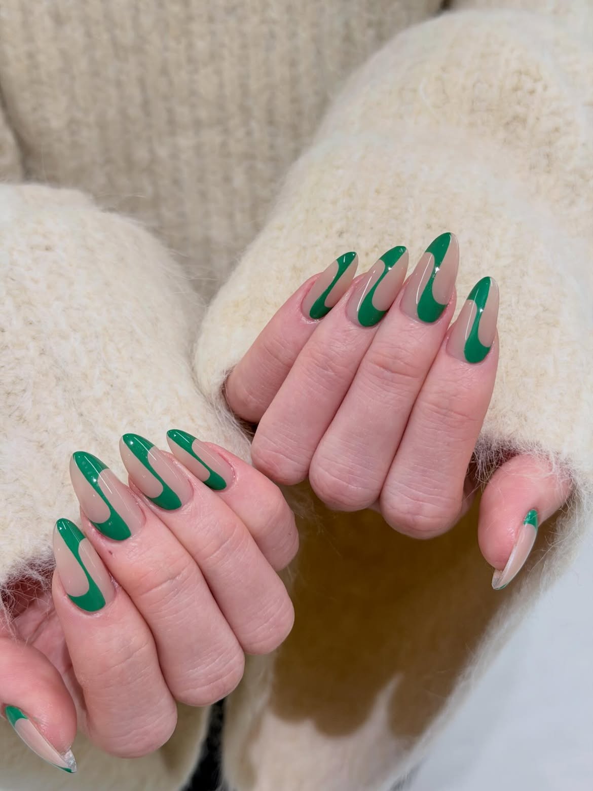 Emerald Swirl French Almond Nails