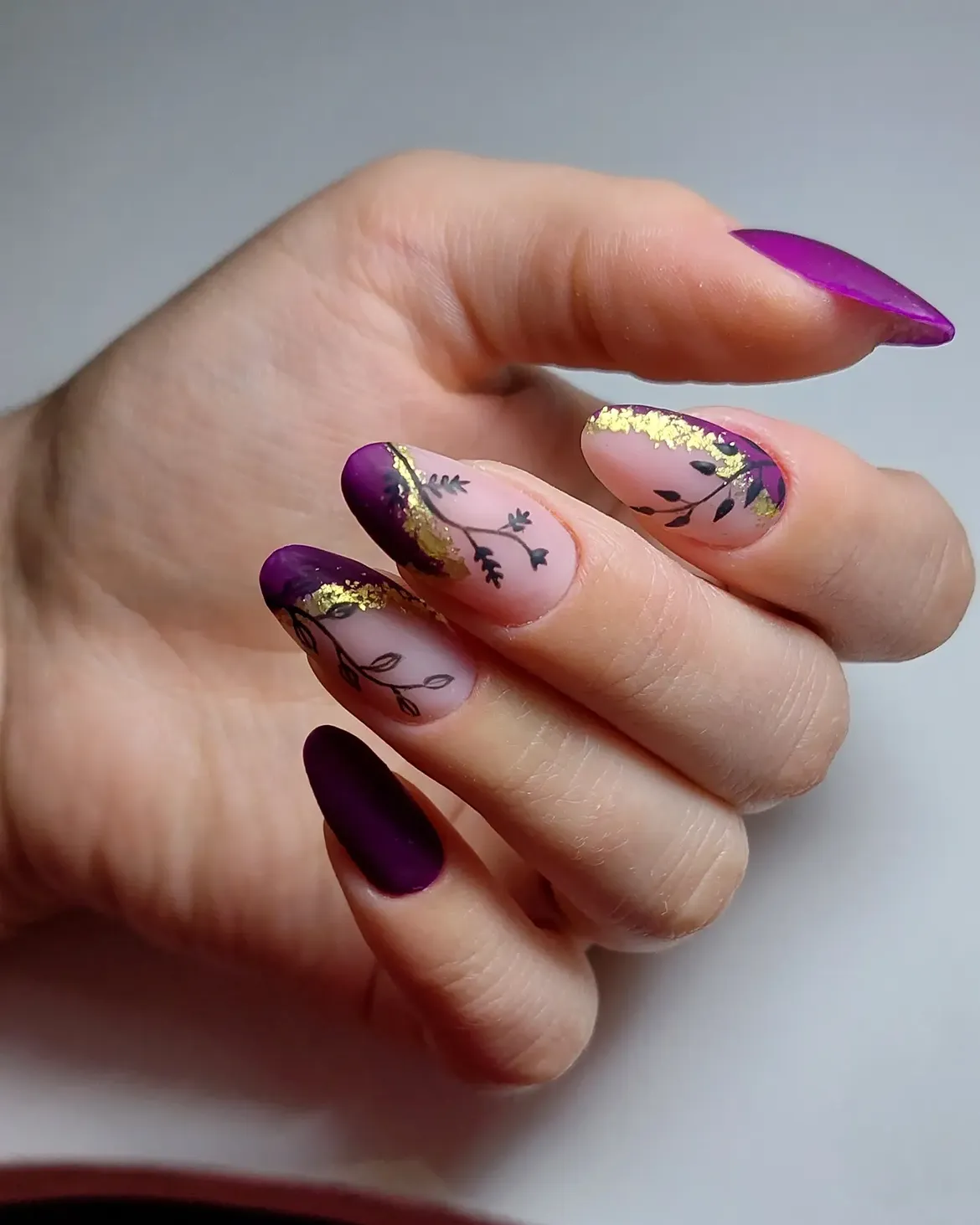 Enchanted Forest Purple Almond Nails