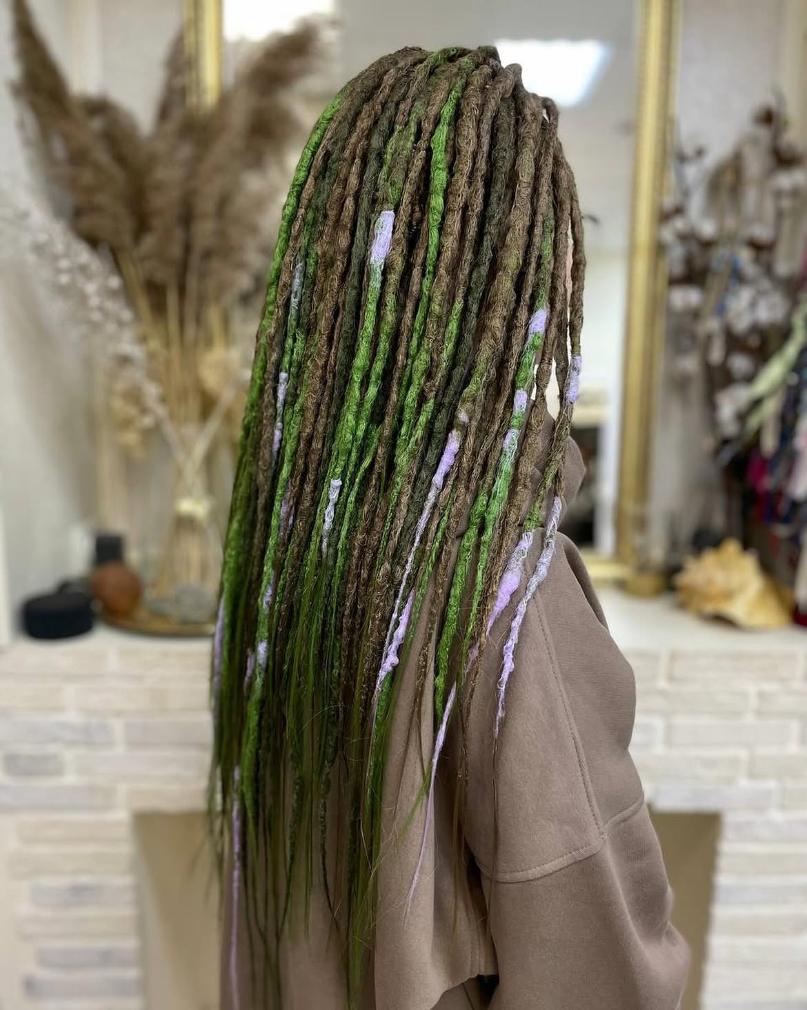 Enchanting Forest Dreadlocks With Green & Lilac Hues