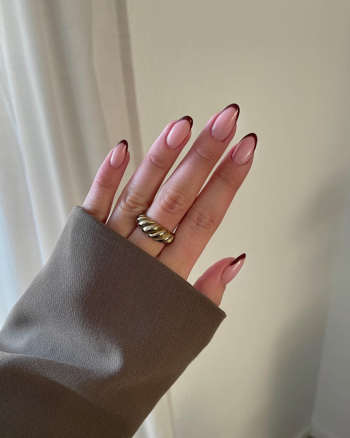 Espresso French Tip Almond Nails